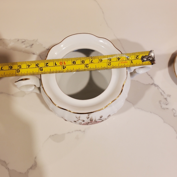 Bohemian China Maria sugar bowl with lid and 2 cups, pink, white, gold - Picture 11 of 16